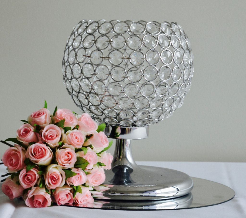 Hire Crystal Beaded Candle Holder Large Silver | Wedding Hire Melbourne